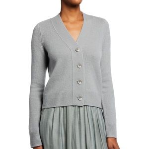 Vince Shrunken Button Cashmere Cardigan Sea Stone 100% Cashmere
